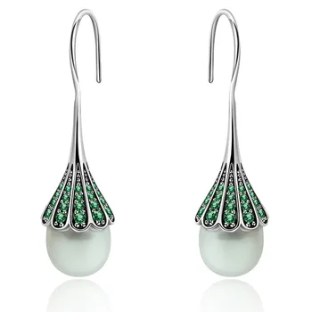 

2019 NEW 100% 925 Sterling Silver Geometric Mushroom Earrings Green Gemstone Trend Suitable Gift Women Original Fashion Jewelry