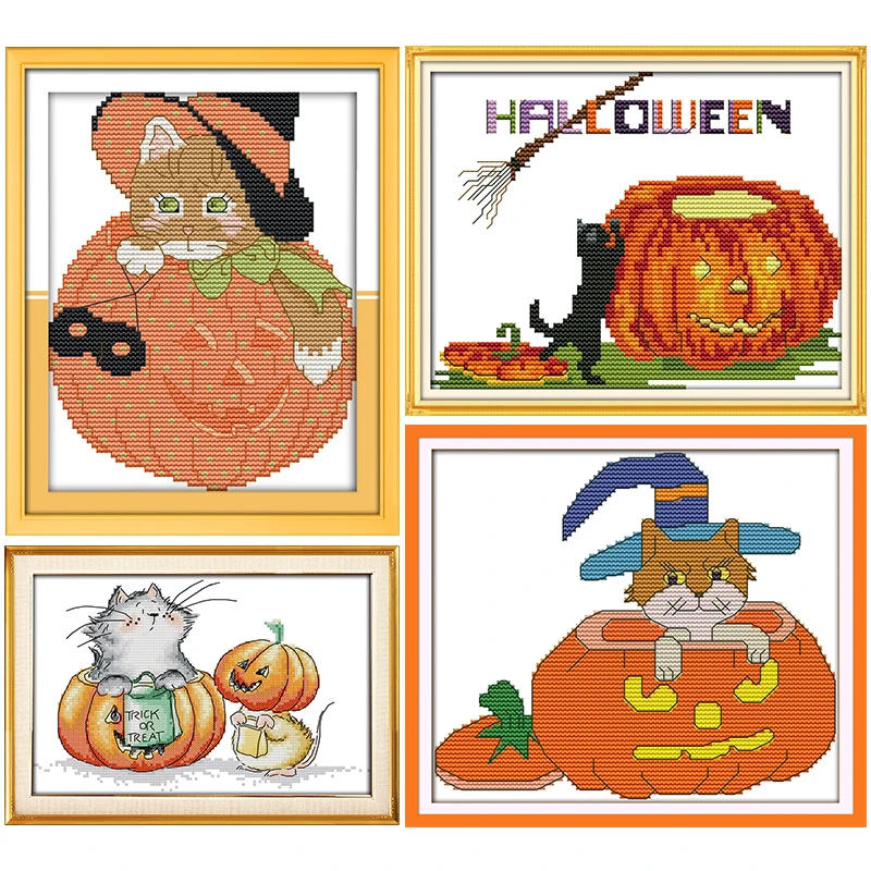 

Halloween Pumpkin Cat Joy Sunday Cross Stitch Kits Patterns Stamped Printed 11CT 14CT Counted Print Crafts Embroidery Needlework