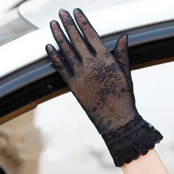 

Black Summer Solid Color Lace Sunscreen Gloves Women Thin Gothic Gloves Sun Protection Mitten Gloves Elegant Fashion Holiday
