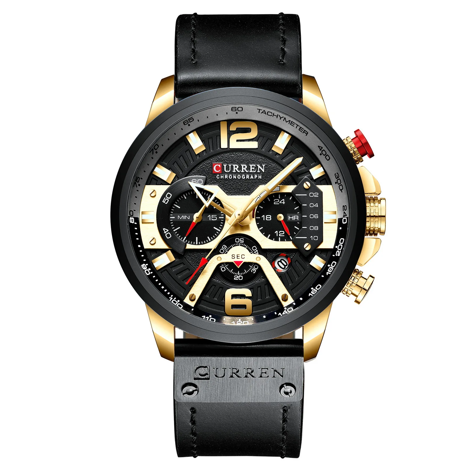 CURREN Casual Sport Watches for Men Blue Top Brand Luxury Military Leather Wrist Watch Man Clock Fashion Chronograph Wristwatch - Цвет: black gold black