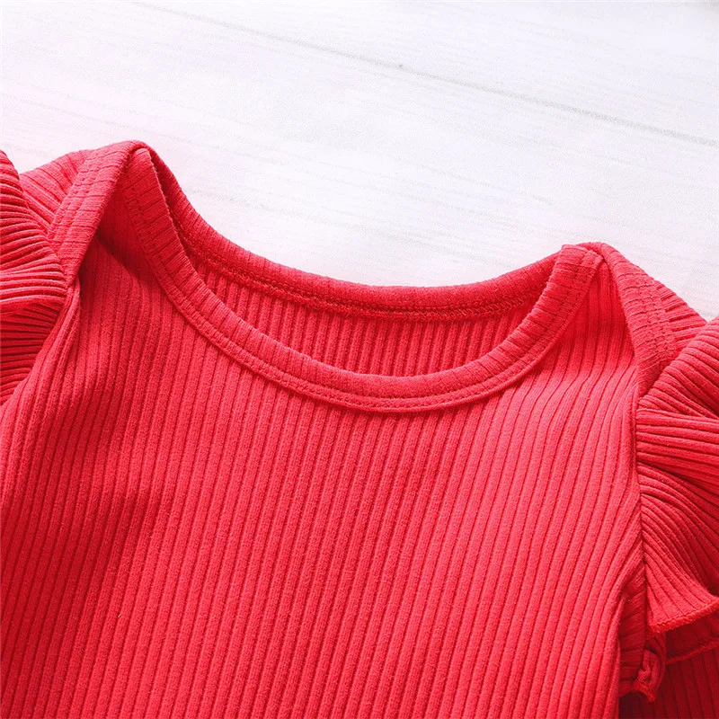 Baby girl clothes Infant Baby Girls Ruffles Solid Romper Bodysuit+Floral Pants+Headband Outfits ubranka dla niemowlat #4J25 (10)
