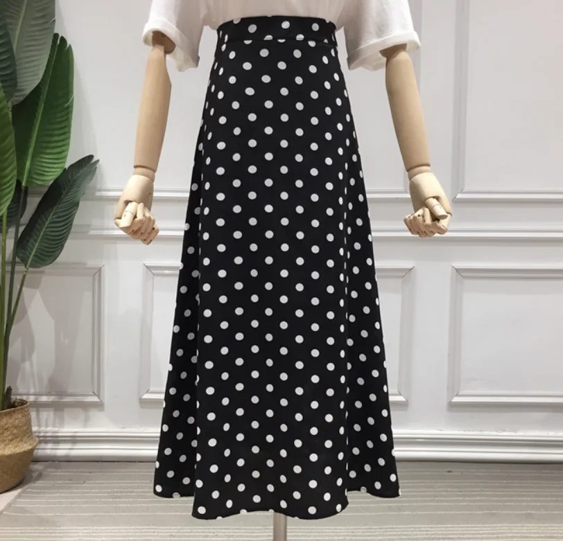 Women High Waist Polka Dots Skirt Elegant Midi Length Summer Chiffon Skirt  A-line - Skirts - AliExpress