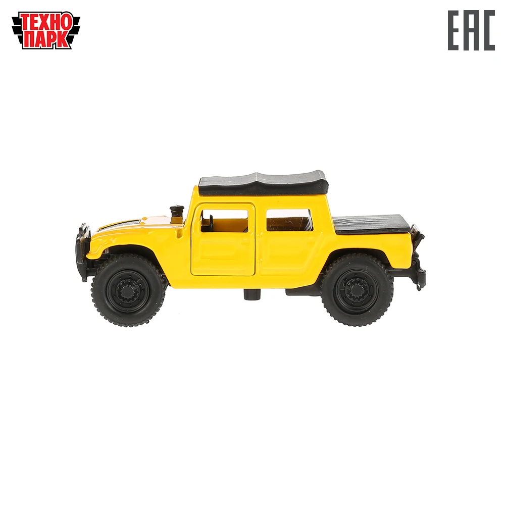 Машина Технопарк Hummer H1 пикап металлическая, инерционная, длина 12см, открываются двери, цвет желтый