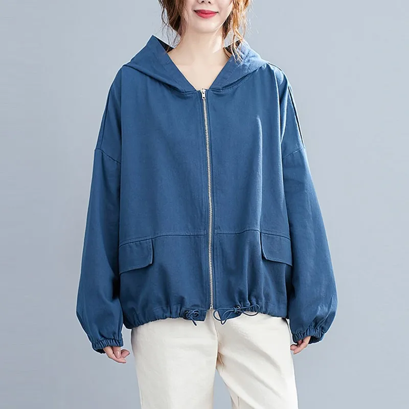 

Oversized Women Casual Hooded Jackets New 2020 Autumn Winter Simple Style Solid Color Loose Female Cotton Outerwear Coats