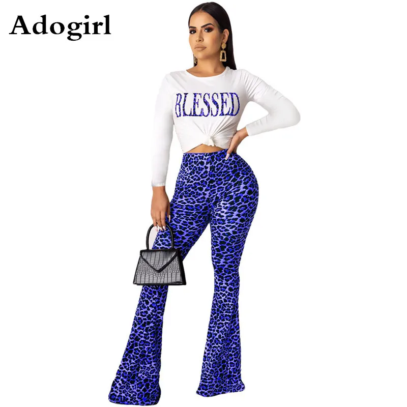 

Woman 2 Pieces Sets Tracksuit Long Sleeve Letter Top And Leopard Print Flare Pants Autumn Winter Matching Sets Jogging Suit