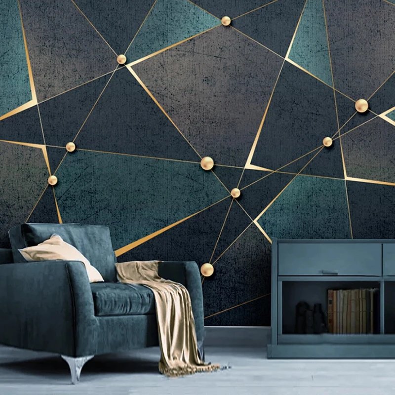 

Drop Shipping Custom 3D Photo Wallpaper Creative Golden Abstract Geometric Lines Mural Modern Study Room TV Home Decor