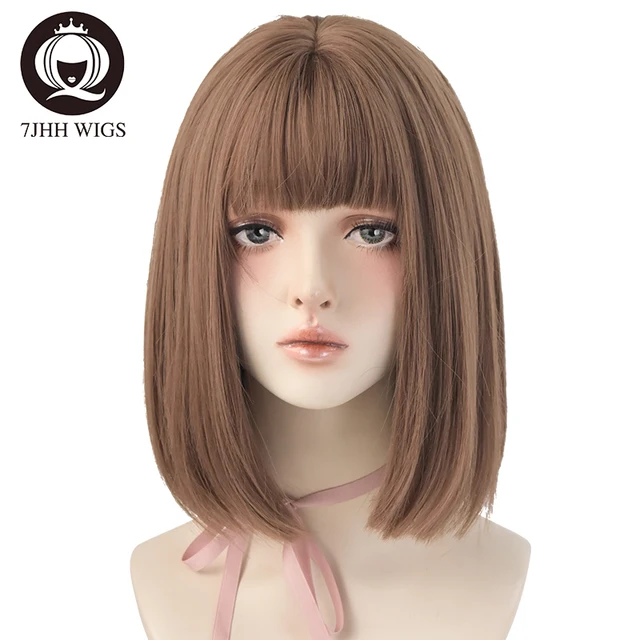 7JHH WIGS Black Short Bob Wig for Girl Daily Wear Synthetic Wig New Style Natural Supple Summer  Heatresistant Wig With Bangs D3115-3