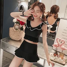 Женские купальные костюмы, бикини с высокой талией, одежда для плавания для подростков с юбкой, Раздельный танкини,, Badpak, Женская купальная одежда из двух частей