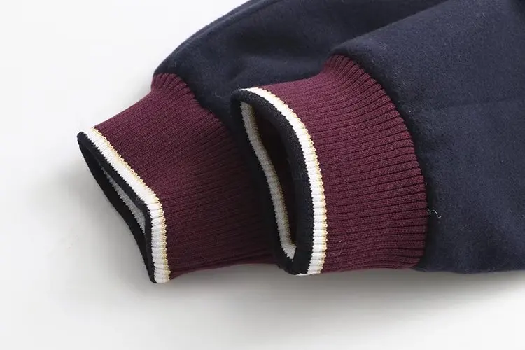 Japanese-style Mori Girl Line Fall And Winter Clothes New Style Contrast Color Stand Collar Woolen Baseball Uniform Coat Wo