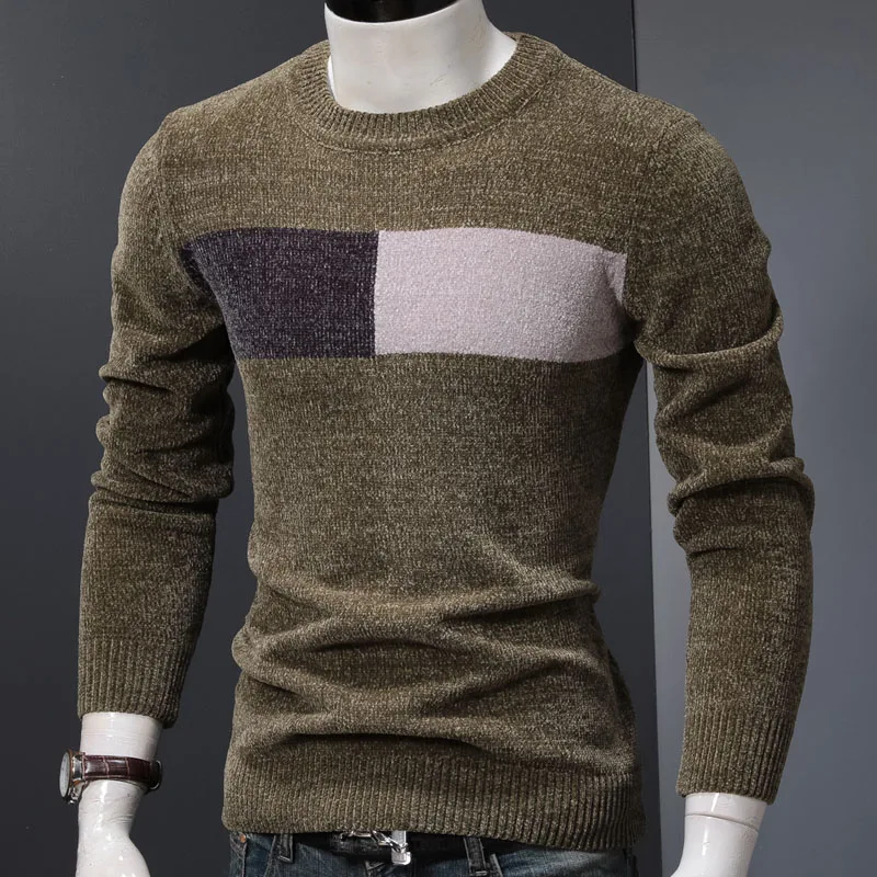 

Thick Knitted Sweater Winter Men Fashion Crewneck Slim Fit Pullover