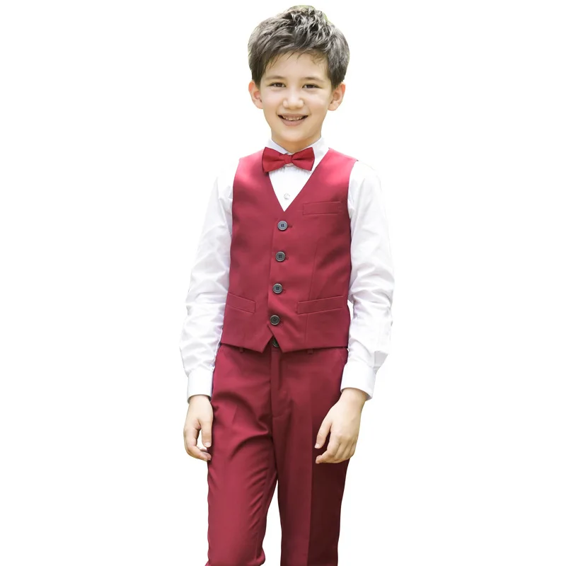 Children Korean Japanese School Uniform for Boys Kid White Shirt Black Pants Waistcoat Vest Tie Clothes Set Student Outfits Suit