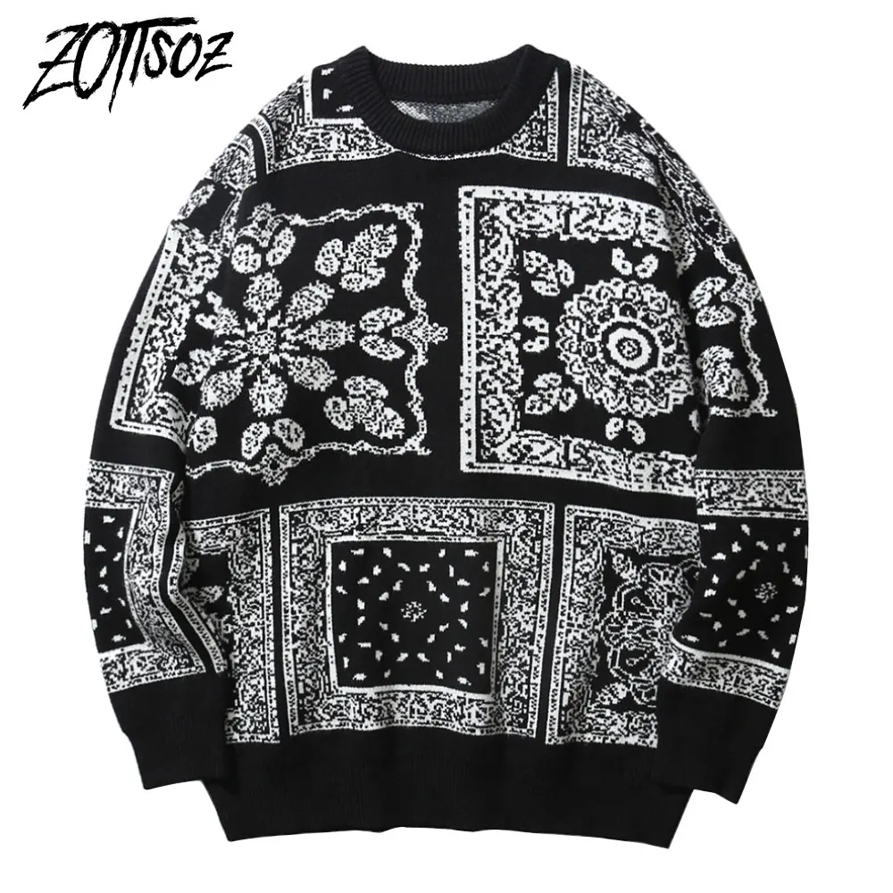 

ZOTTSOZ Pullover Sweaters Streetwear Casual Harajuku Hip Hop Women Knitted Flower Geometric Ugly Christmas Jumpers Knitwear Tops
