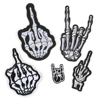 

New Gesture Patch Finger Hand Biker Skeleton Punk Rock Stranger Things Patch Iron on Embroidered Patches for Clothes Badges
