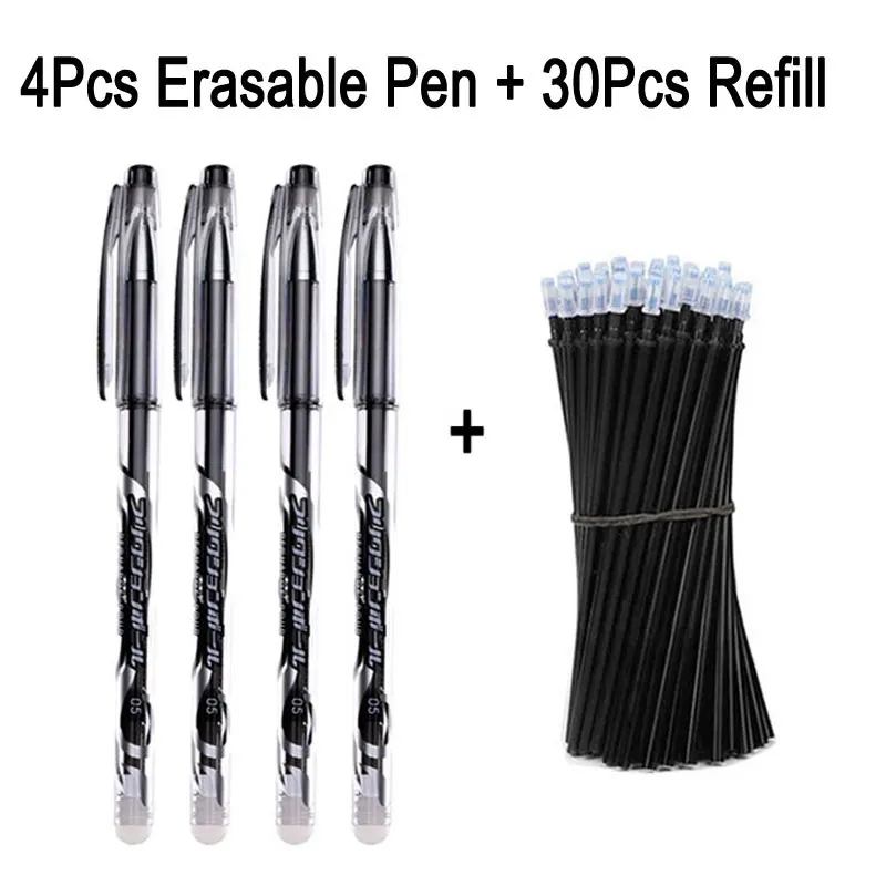 4 black pen 30 ink 0,5 мм 30+ 4 шт/набор гелевая ручка стержень со стираемыми чернилами стержень Волшебная стираемая ручка заправка стираемые чернила канцелярские принадлежности для офиса и школы инструмент для письма подарок - Цвет: 4 black pen 30 ink