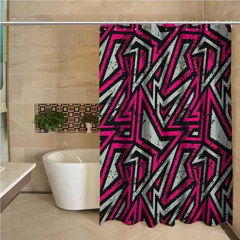 

Grunge 3D Printed Shower Curtain Retro Geometric Pattern with Colorful Stripes Old Worn Looking Backdrop Hotel Quality Machine