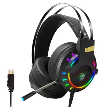 

RGB Backlight Wired Headphone Professional Gaming Headset USB 7.1 Channel Independent Sound Card Stereo Noise Cancelling