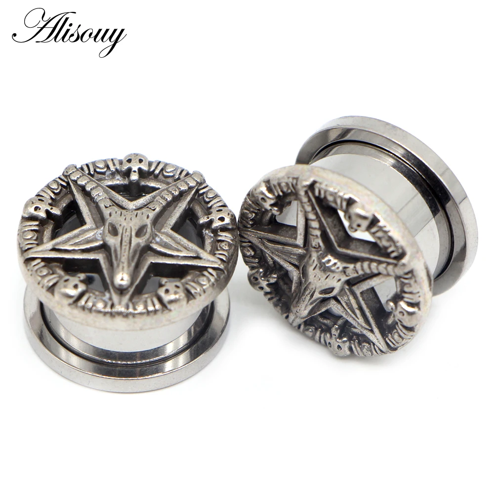 

Alisouy 2pcs Stainless Steel Skull Star Pulley Ear tunnels Strechers piercing ear plugs expanders body jewelry Women Men gift