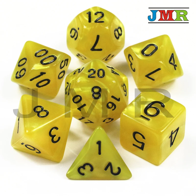 Новый набор 7PCS die с перламутровыми кубиками D4 d6 d8 d10 d % d12 d20 игровые кубики