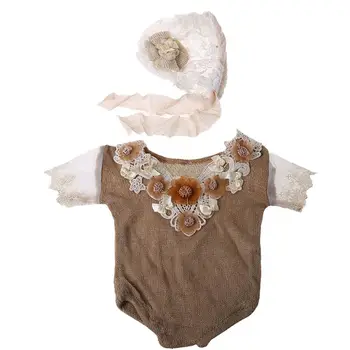 

Newborn Photography Props Soft Lace Hat Baby Boy Girls Costume Handmade Knit Romper Outfit Set Baby Photo Props Accessories