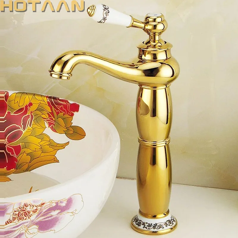 Luxury Basin Faucet Modern Faucet Bathroom Faucet Gold Finish Hot & Cold Brass Basin Sink Faucet Single Handle with Ceramic Taps