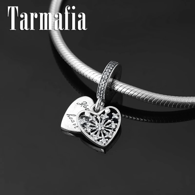 

925 Sterling Silver clear CZ DIY snowflake heart shape fine Pendants Beads Fit Original Pandora Charm Bracelet Jewelry making