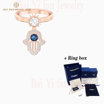 

Fashion Jewelry SWA New SYMBOLIC Ring Blue Rose Gold Elegant Hamster Hand Shaped Crystal Female Engagement Ring Romantic Gift