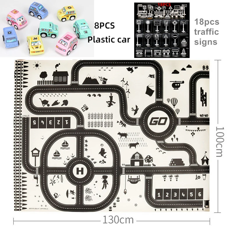130 см* 100 см детский игровой коврик, игровой коврик Brinquedos Juguetes Carros, детские автомобильные транспортные средства, игрушечные дорожные карты, игровой коврик для мальчиков, детские подарки - Цвет: Mat3 8cars 18signs