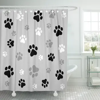 

Colorful Pawprint Animal Paw Black and Ash Gray Cat Shower Curtain Waterproof Polyester Fabric 72 x 72 Inches with Hooks