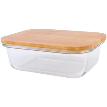 

600ML Glass Food Containers Crisper Box Middle Box Meal Prep Container Wood Lid