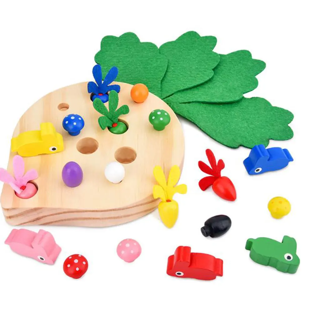

Bunny Pulls Up Radish to Eat Wooden Toys for Child Color Shape Studying Educational Interactive Puzzle Toys Birthday Gift