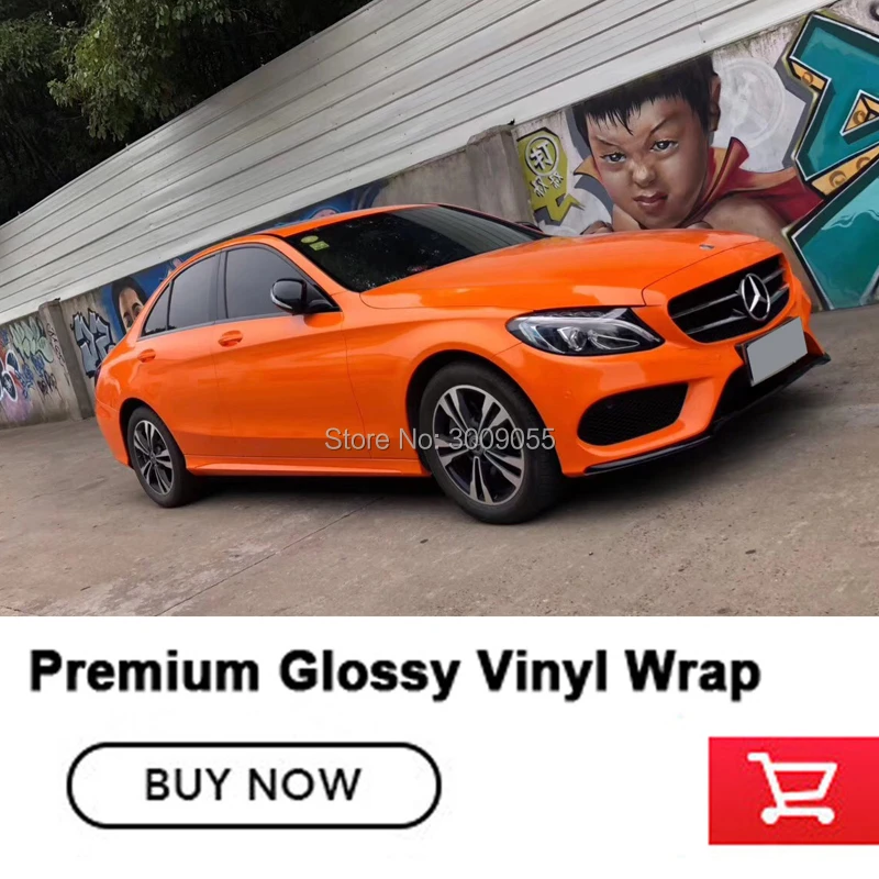 

High-end Ultra Glossy orange Vinyl Wrap High Gloss orange Shiny Car Wrap Film Graphics with air Free Best stretch Material