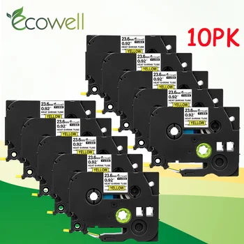 

Ecowell 10PK Hse 651 hse-651 hse651 Heat Shrink Tube Label Tape 24mm Black on Yellow printer ribbon for Brother P Touch printer