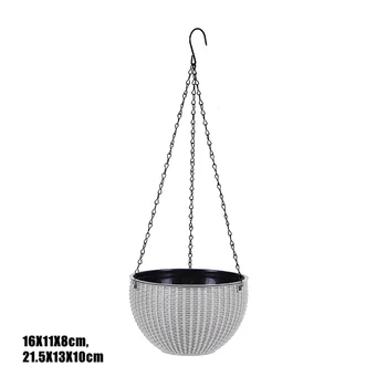 

Plaited Hanging Basket Garden Rattan Flower Pot Resin Chic Planter With Chain Bag Horticultural Home Door Balcony Courtyard Gard