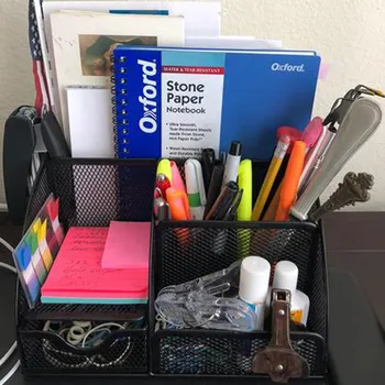 

Multifunction Office Desk Organizer Pen Holders Office Storage Box Clip With 6 Compartments Drawer | The Mesh Collection Black
