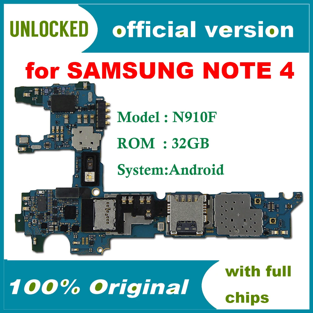 Оригинальная разблокированная материнская плата 32 ГБ для Samsung Galaxy Note 4 N910F