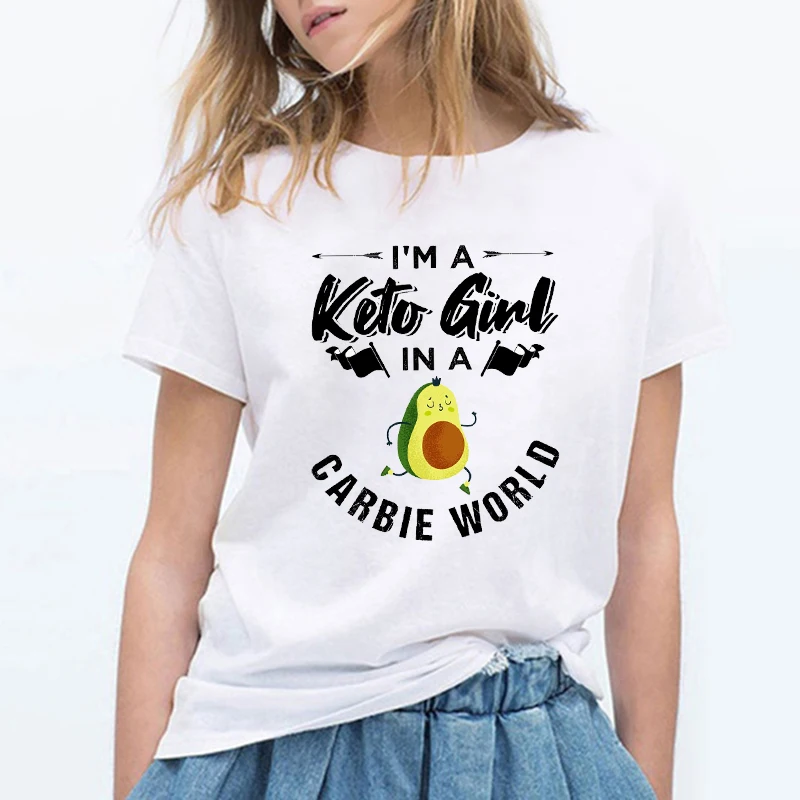 I'm A Keto Girl In A Carbie World Funny Avocado Carb Lover Design T Shirt Women Harajuku Keto Queen Low Carb Tee Shirt Femme I'm A Keto Girl In A Carbie World Funny Avocado Carb Lover Design T Shirt Women Harajuku Keto Queen Low Carb Tee Shirt Femme