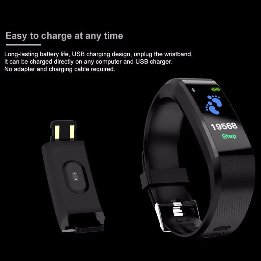 ID115 PLUS Smart Bracelet Bluetooth Wristband With Heart Rate Monitor Fitness Tracker Band Watch For IOS Android Phone