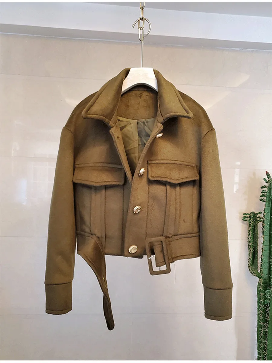 

Woolen Women Fashion Single-breasted Long Sleeve Short Slim Jacket Coat 2019 Winter Lady Thick Warm Runway Pocket Coats Clothes