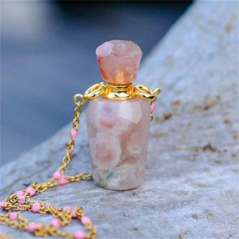 Натуральный драгоценный камень эфирное масло диффузный вишневый цвет Камень Подвески флаконы духов Ожерелье
