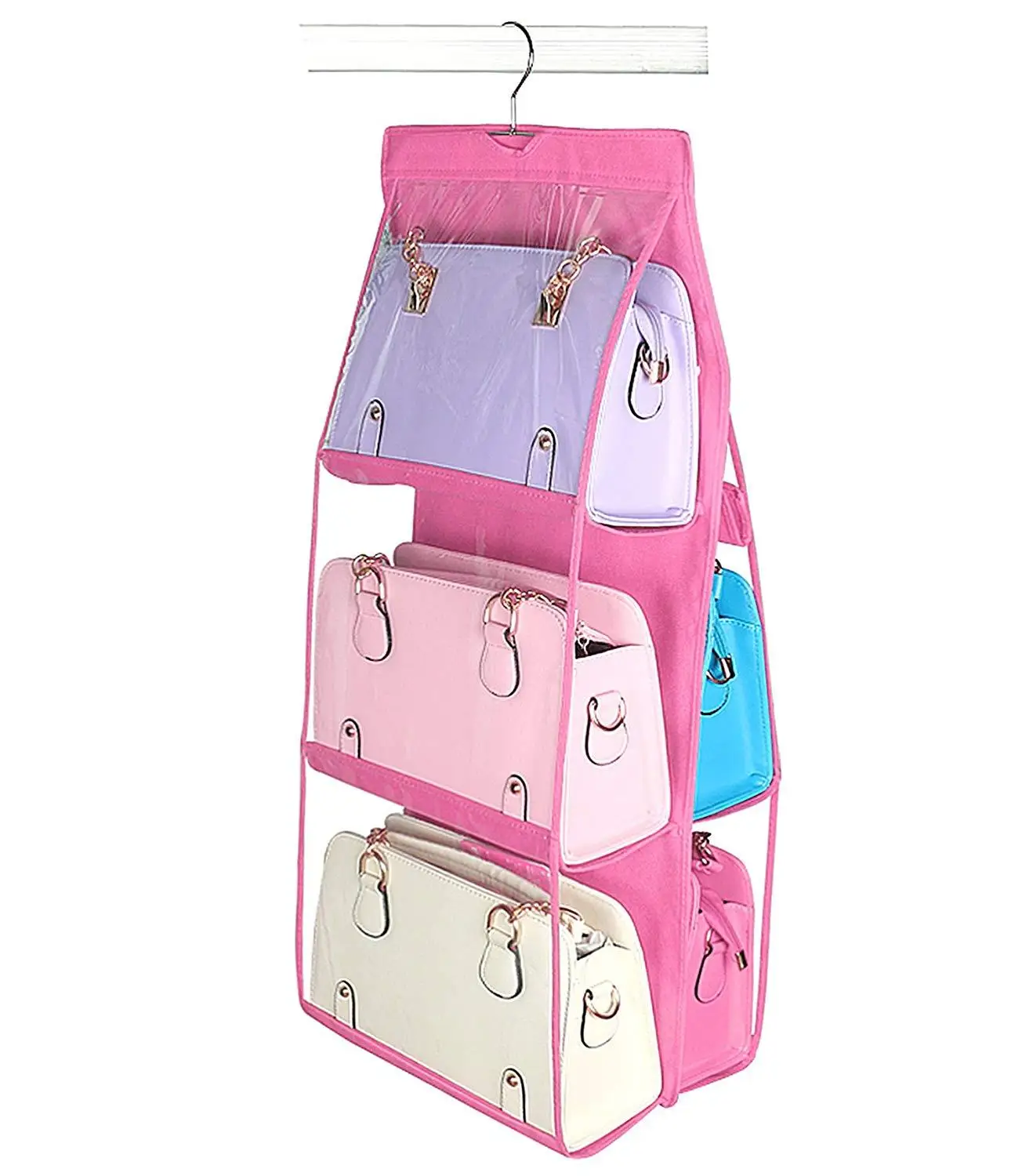 6 карманов, домашняя сумка, Висящий Органайзер, висящий кошелек, Складная полка, мешок, шкаф для хранения, вместительная сумка-клатч - Цвет: Розовый