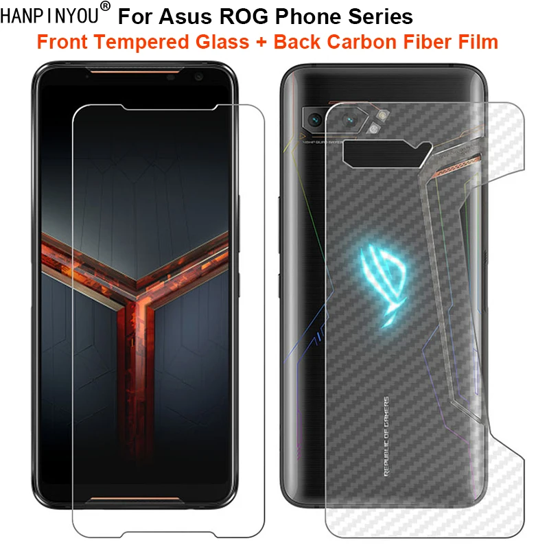 For Asus ROG Phone 5 ZS673 2 ZS660KL 3 ZS661KS Strix 1 Set = Soft Back Carbon Fiber Film + Tempered Glass Front Screen Protector | Мобильные