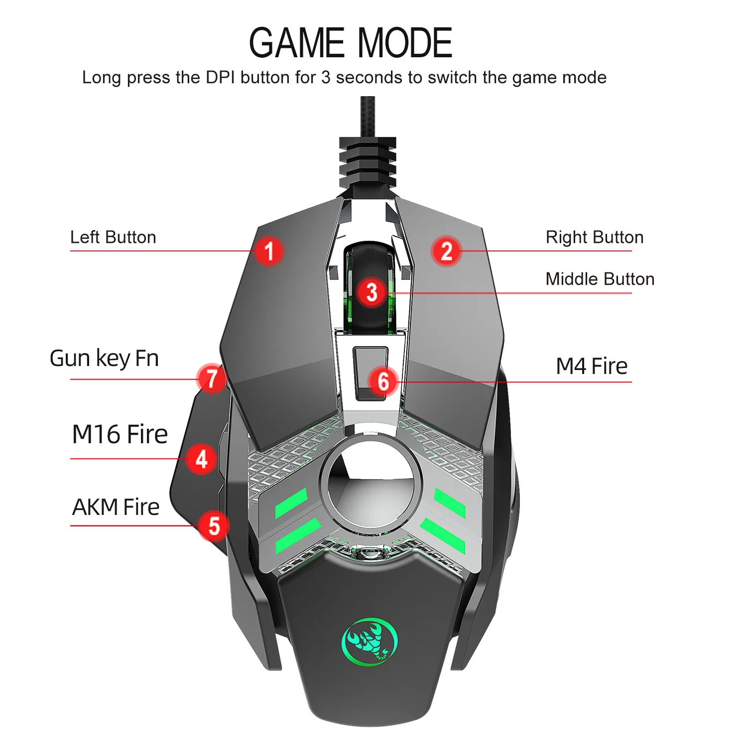 Проводная игровая мышь, 6400 dpi, 7 клавиш, программируемая проводная мышь для макросъемки, мышь для геймеров, дыхательный светильник для компьютера, ноутбука, ПК, PUBG