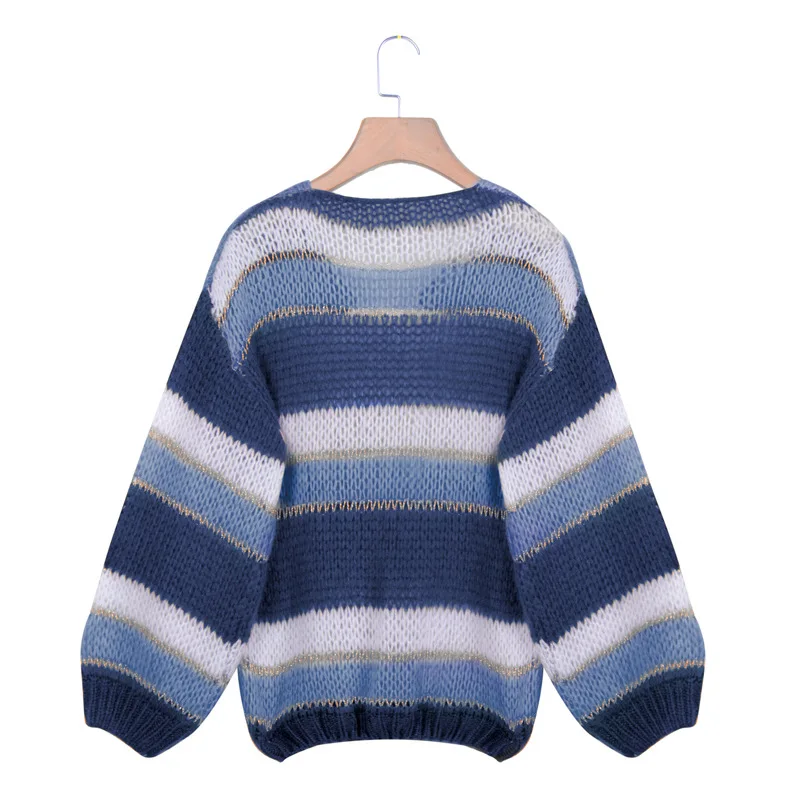 VITIANA, Свободный Повседневный вязаный свитер для женщин, осень, женские полосатые трикотажные свитера с длинным рукавом, Женский пуловер с v-образным вырезом