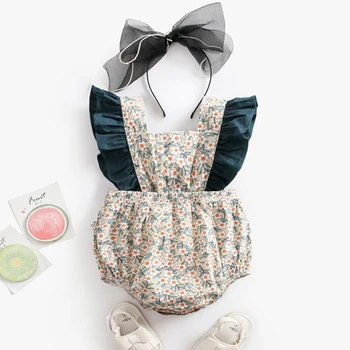 

Baby Rompers Summer New Kids Romper Floral Contrast Color Baby Triangle Body Suit Baby Girl Rompers