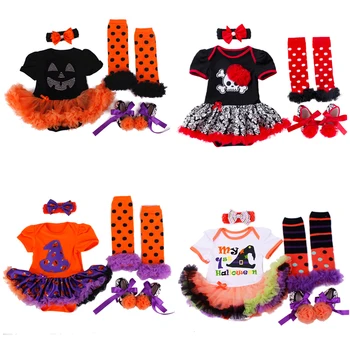 

4pcs Newborn Baby Girls Clothes Jumpsuit Romper Bodysuit Pumpkin Outfit Set Skull Halloween Clothes for Bebes Party Cosplay