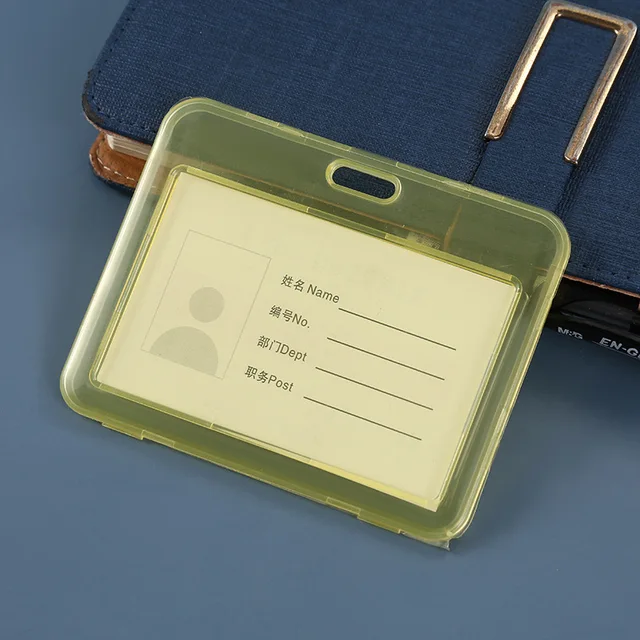 Unisex Women Men Transparent Card Cover Sleeve Work ID Clear Card Holder Protector Cover Badge Office School Supply Horizontal Yellow
