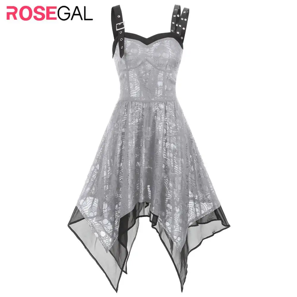 ROSEGAL/готическое Платье на шнуровке с милым вырезом женское платье кружевной
