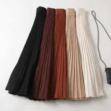 Осенне-зимняя Гибкая эластичная плиссированная юбка миди с высокой талией, теплая трикотажная юбка для женщин, женские юбки saia saias