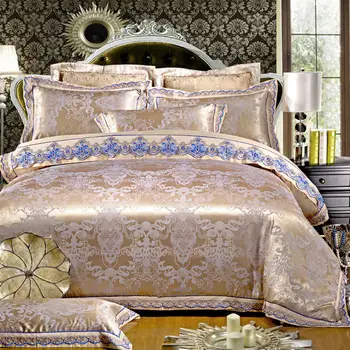 

60s 4Pcs Satin Jacquard Tribute Silk luxury lace bedding sets queen king size duvet cover set bed set pillowcase bedclothes