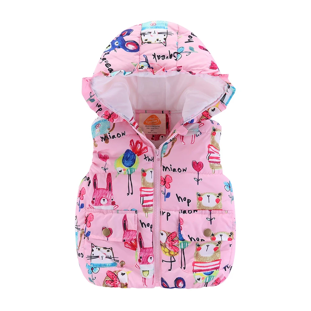 Girls Hooded Vest Sleeveless Wool Vest Jacket Cartoon Print Coat Kids Warm Cashmere Outwear Clothes children vest